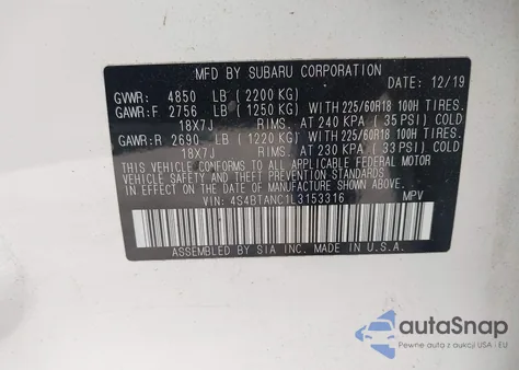 2020 Subaru Outback Limited из США, поврежденный, VIN 4S4BTANC1L3153316